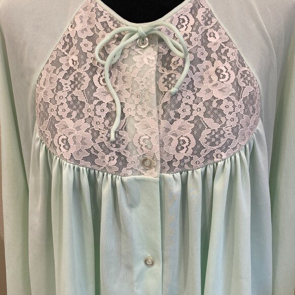 Vintage 1960s Women's Extra Large Pajama Set Lace Panel Raglan Sleeves Button Up - Picture 3 of 14